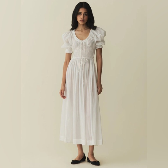 Doen Dresses & Skirts - Doen Ischia Shirred Organic Cotton-Blend Voile Midi in Salt white